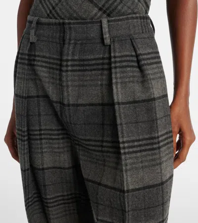 Ralph Lauren Jody Plaid Wool Pleated Wide-leg Pants In Gray
