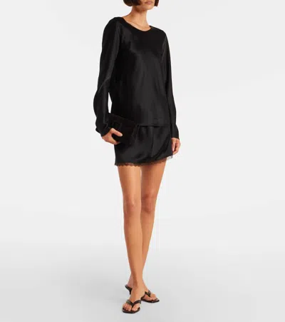 Leset Barb Lace-trimmed Satin Top In Black