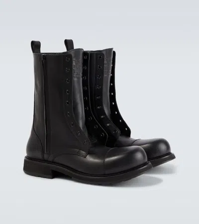 Balenciaga Rugged Leather Ankle Boots With Chunky Sole In Black