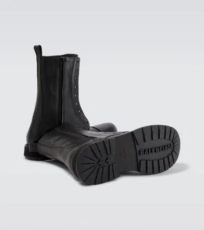 Balenciaga Rugged Leather Ankle Boots With Chunky Sole In Black