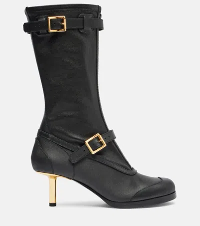 Sacai Aviator Leather Boots In Black