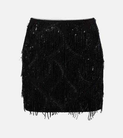 Rotate Birger Christensen Mini Skirt With Abstract Sequin And Bead Embellishments In Black