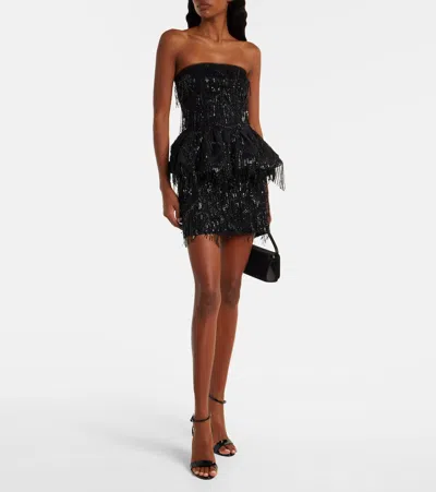 Rotate Birger Christensen Mini Skirt With Abstract Sequin And Bead Embellishments In Black