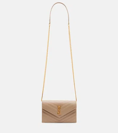 Saint Laurent Cassandre Matelassé Envelope Leather Wallet On Chain In Brown