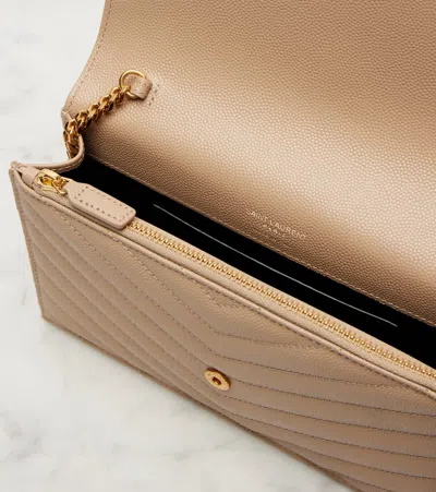 Saint Laurent Cassandre Matelassé Envelope Leather Wallet On Chain In Brown