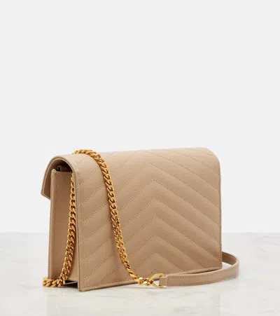 Saint Laurent Cassandre Matelassé Envelope Leather Wallet On Chain In Brown