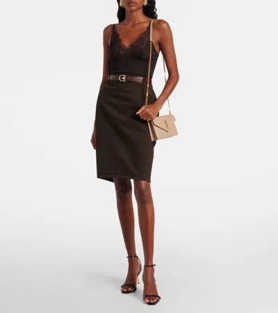 Saint Laurent Cassandre Matelassé Envelope Leather Wallet On Chain In Brown