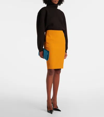 Saint Laurent Mid-rise Pencil Skirt In Satin Clothing In Orange