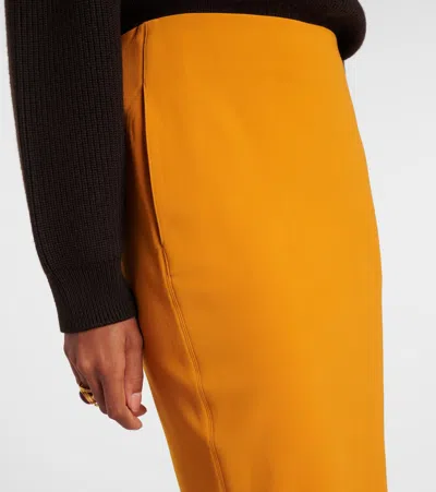 Saint Laurent Mid-rise Pencil Skirt In Satin Clothing In Orange