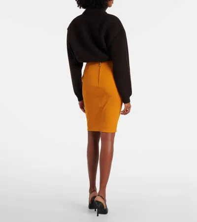 Saint Laurent Mid-rise Pencil Skirt In Satin Clothing In Orange
