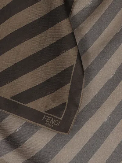 Fendi Diagonal-stripe Logo Scarf In Brown