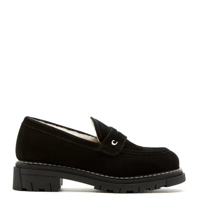 La Canadienne Donny Suede Platform Penny Loafers In Black