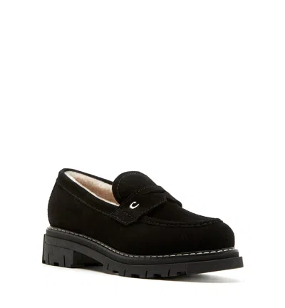 La Canadienne Donny Suede Platform Penny Loafers In Black