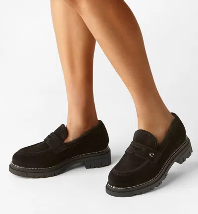 La Canadienne Donny Suede Platform Penny Loafers In Black