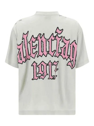 Balenciaga Beige Blackletter Script T-shirt In White