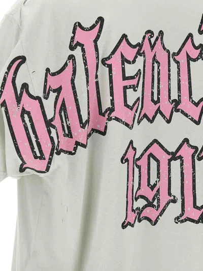 Balenciaga Beige Blackletter Script T-shirt In White