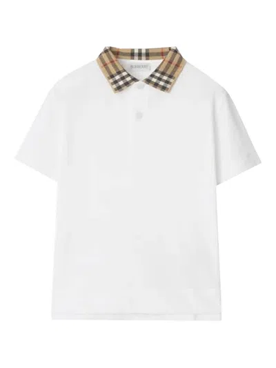 Burberry Boys White Check Polo Shirt In White