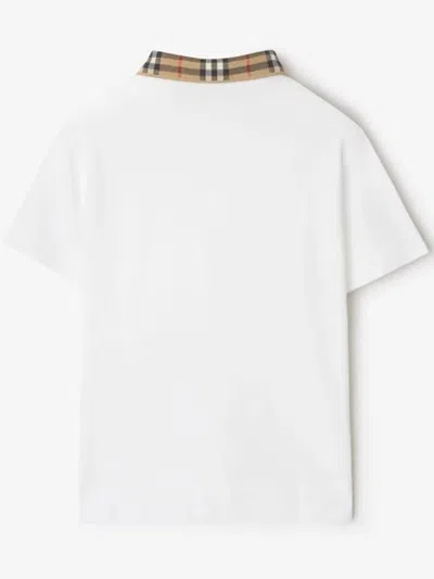Burberry Boys White Check Polo Shirt In White