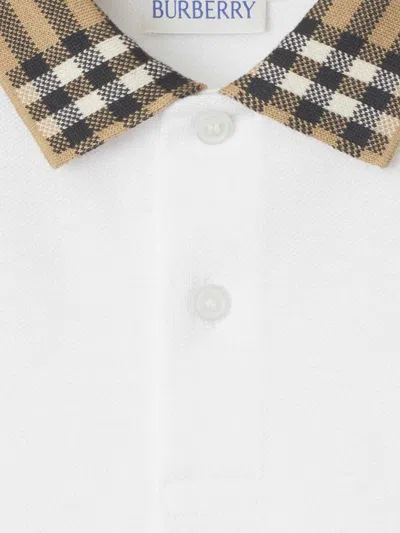 Burberry Boys White Check Polo Shirt In White