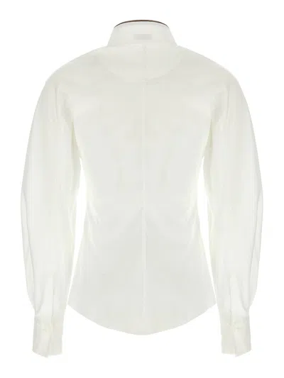 Brunello Cucinelli Stretch Cotton Poplin Shirt With Shiny Collar Detail In White