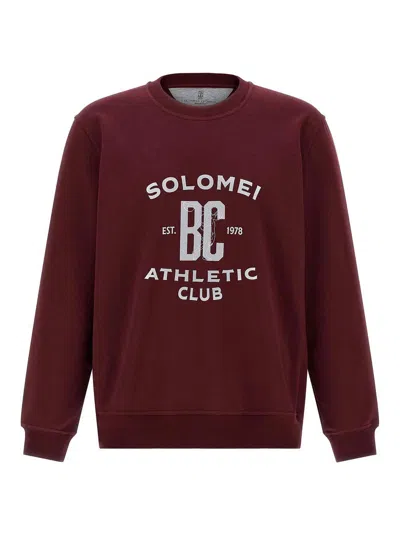 Brunello Cucinelli Men Cotton Sweatshirt With Print On The Front In Red