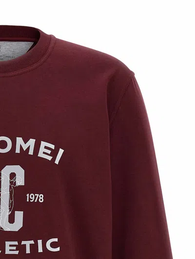 Brunello Cucinelli Men Cotton Sweatshirt With Print On The Front In Red