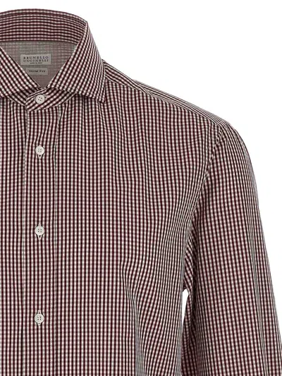 Brunello Cucinelli Checked Pattern Button-down Collar Shirt In Brown
