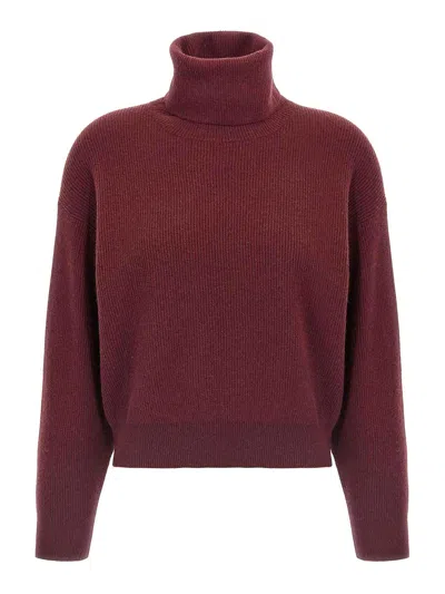 Brunello Cucinelli Cashmere Blend English Ribbed Turtleneck Sweater In Red