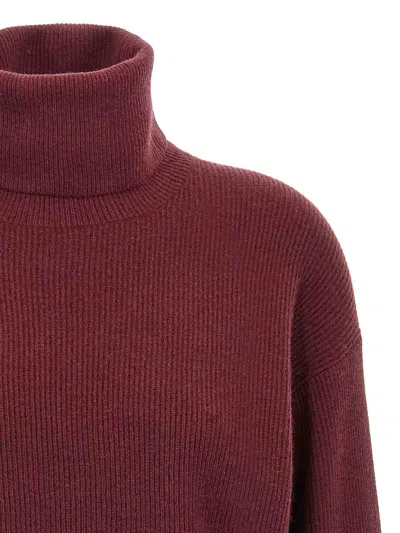 Brunello Cucinelli Cashmere Blend English Ribbed Turtleneck Sweater In Red