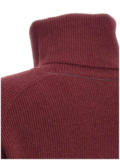 Brunello Cucinelli Cashmere Blend English Ribbed Turtleneck Sweater In Red