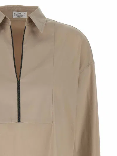 Brunello Cucinelli V-neck Shirt With Collared Design In Nude
