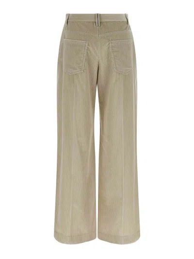 Brunello Cucinelli Beige Corduroy Trousers With Front Zip And Hook Button Closure In Neutral