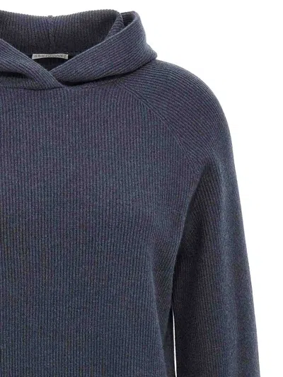 Brunello Cucinelli Ribbed Texture Hooded Sweater With Long Sleeves In Blue