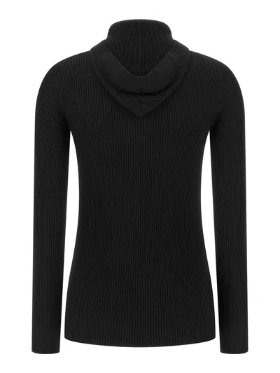 Brunello Cucinelli Knit Sweater Hood Ribbed Texture In Black