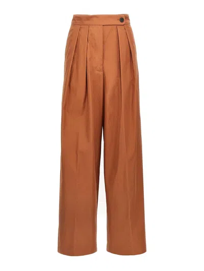 Dries Van Noten High Waist Pleated Wide Leg Trousers In Brown
