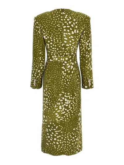 Dries Van Noten Dress With Belt And Khaki Green Print In Green