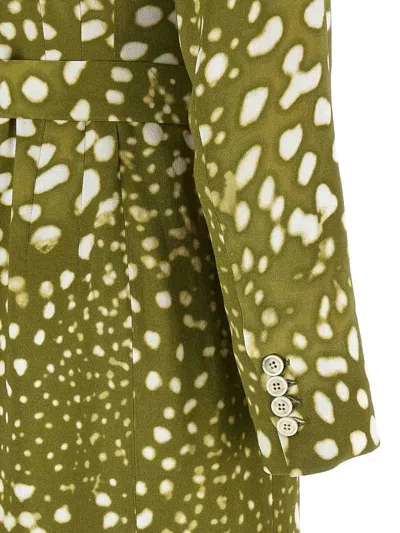 Dries Van Noten Dress With Belt And Khaki Green Print In Green