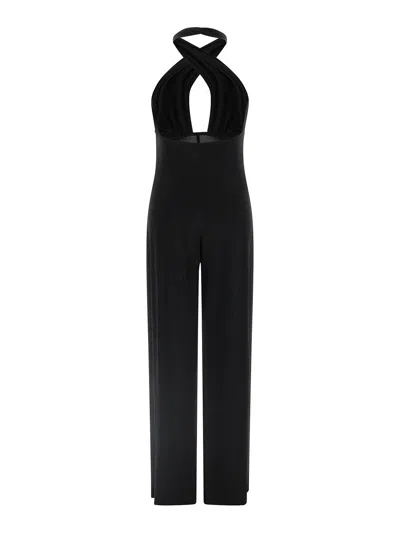 Norma Kamali Cross Halter Wide Leg Jumpsuit In Black