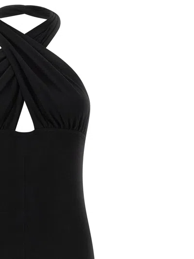 Norma Kamali Cross Halter Wide Leg Jumpsuit In Black