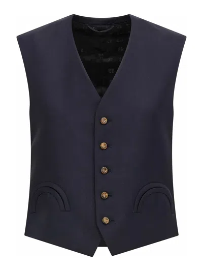 Blazé Milano Women's Blue Wool Vest With V-neck In Blue