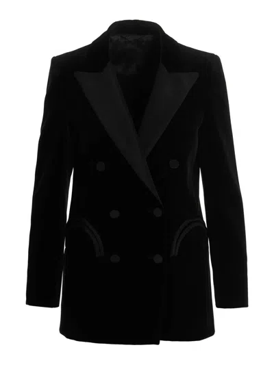 Blazé Milano Blaze Milano Everyday Double-breasted Velvet Blazer In Black