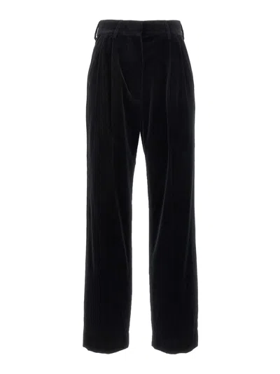 Blazé Milano Velvet Pleated Trousers With Belt Loops In Black