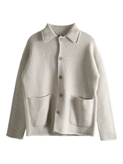 Casey Casey Rove Ribbed Wool Cardigan In White
