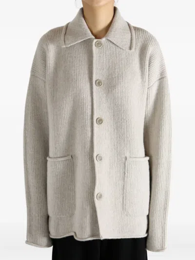 Casey Casey Rove Ribbed Wool Cardigan In White