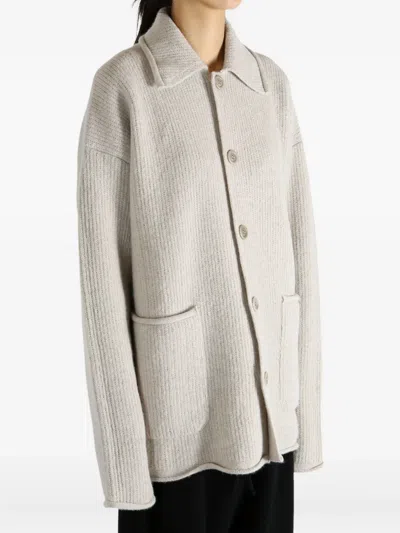 Casey Casey Rove Ribbed Wool Cardigan In White