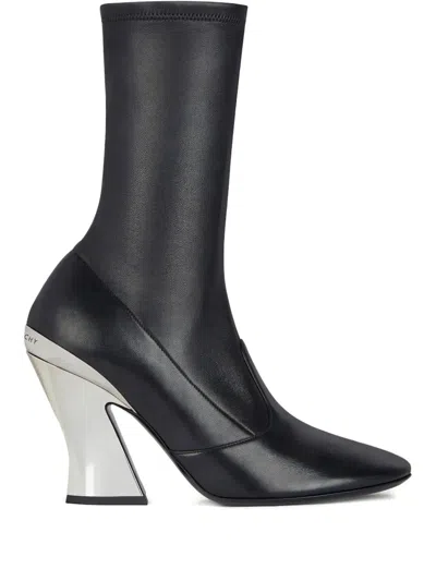 Givenchy Leather Metallic Sculpted-heel Ankle Booties In Black