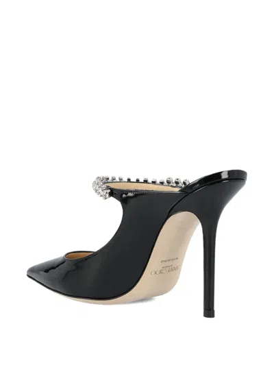 Jimmy Choo Bing 100 Black Patent Leather Clog With Crystal Strap In Black