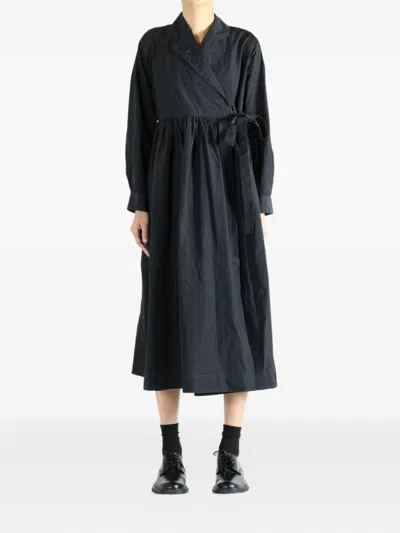 Casey Casey Taffeta Colette Wrap-effect Gathered Midi Dress In Black
