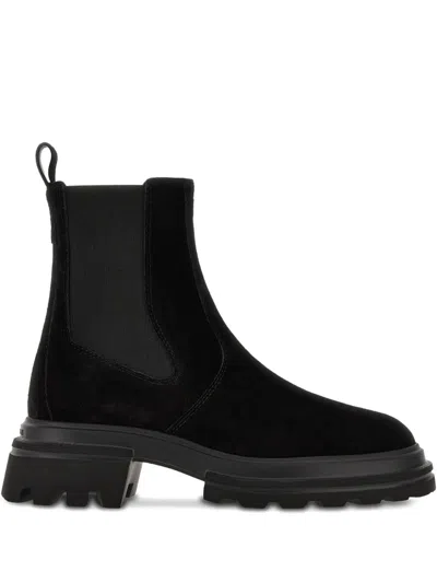 Hogan Solid Color Versatile Chelsea Boots In Black