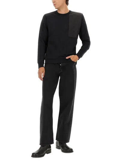 Belstaff Long Sleeve Crew Neck Knitwear With Patch In Black
